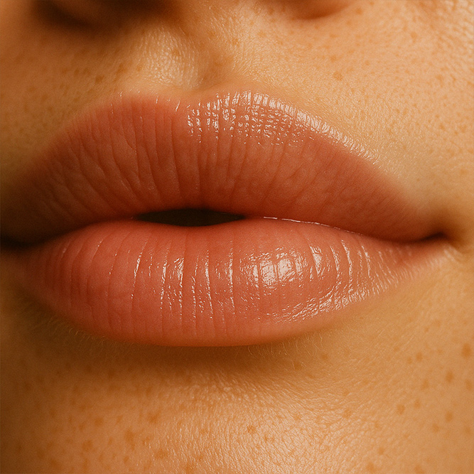 Nahaufnahme gepflegter Lippen durch Lip Balm