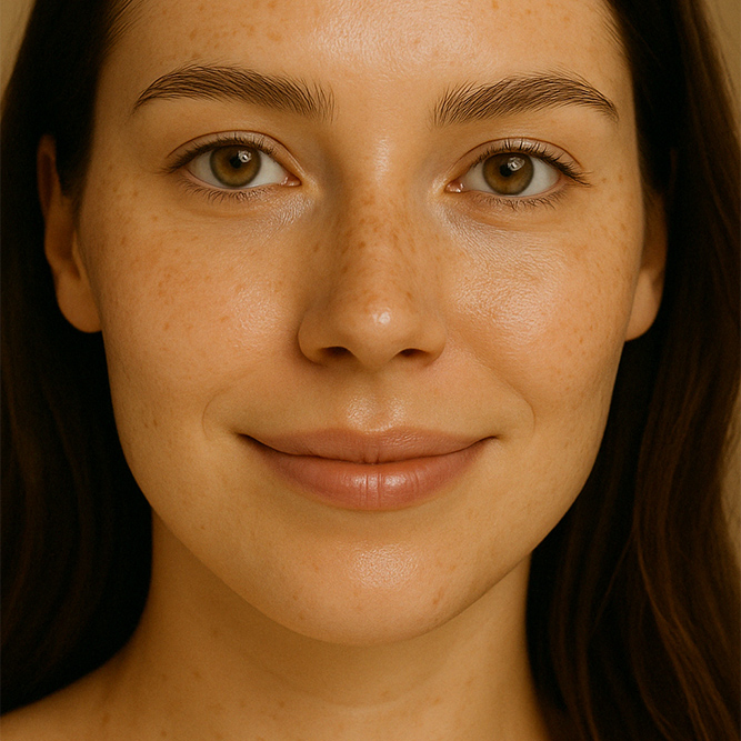 Gesicht einer natürlichen Frau mit gepflegter Haut durch das Nährboden Serum für den Frühling