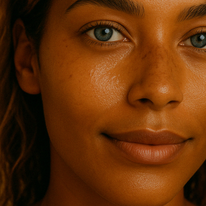 Gesicht einer natürlichen Frau mit aufgetragenem schöne Augen Roll-On Serum