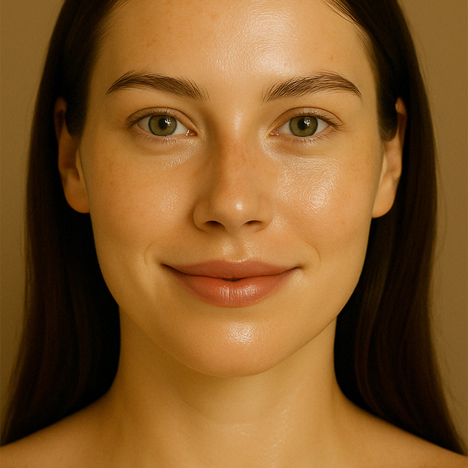 Gesicht einer natürlichen Frau mit gepflegter Haut durch das Wassernixe Serum für den Winter