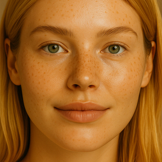 Gesicht einer natürlichen Frau mit gepflegter Haut durch Winspiel Serum für den Herbst