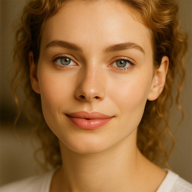 Gesicht einer natürlichen Frau mit reiner gepeelter Haut durch Enzym Peel Powder