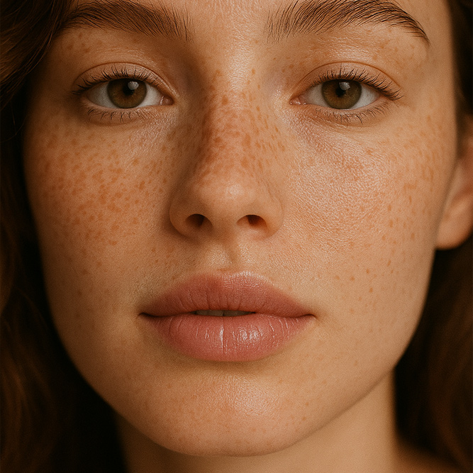 Gesicht einer natürlichen Frau mit gepflegten Lippen durch Lip Balm