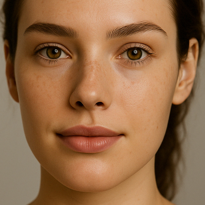 Gesicht einer lächelnden natürlichen Frau mit gepflegter Haut durch die Máni Mondgott Nachtcreme