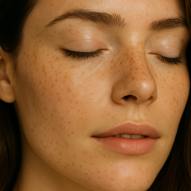 Gesicht einer Frau mit gepflegter Haut durch das Nährboden Serum für den Frühling