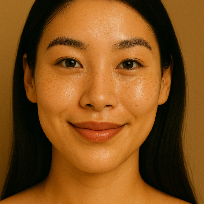 Gesicht einer natürlichen Frau mit gepflegter Haut unter den Augen durch No Pickel Roll-On