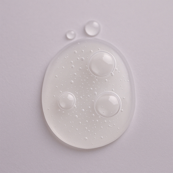 Gelige, milchige Textur mit Luftblasen des Nährboden Serum für den Frühling