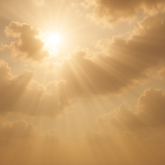 Warme Sonnenstrahlen die durch Wolkendecke scheinen